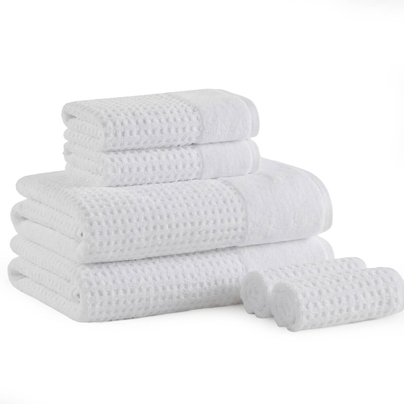 Spa Waffle Cotton Jacquard Bath Towel 6 Piece Set, White