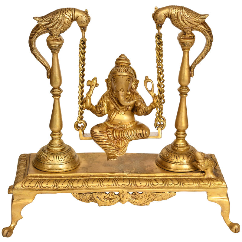 Figurine sacrée en laiton fabriquée à la main, idole de Ganesha sur perroquet, hauteur de 10,2 po pour autel et salle de méditation