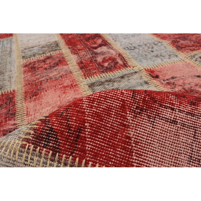 Tapis unique en laine noué à la main rouge foncé / gris clair 4 pi 3 po x 6 pi 7 po années 2010 Warrenville