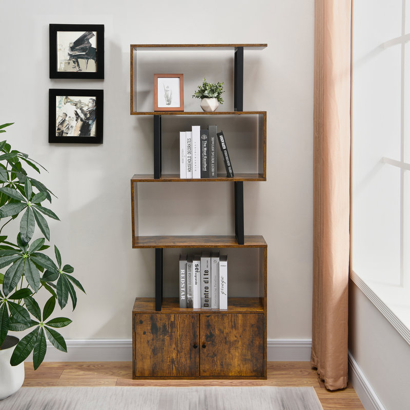 Urbain 174.5cm H x 70cm W Geometric Bookcase, Brown/Black