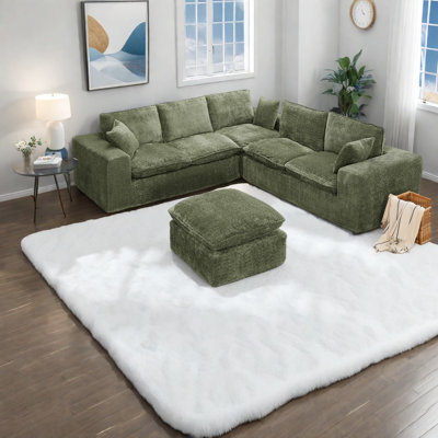 Modern Boucle L-shaped Sectional With Ottoman, Versatile Living Room Comfort