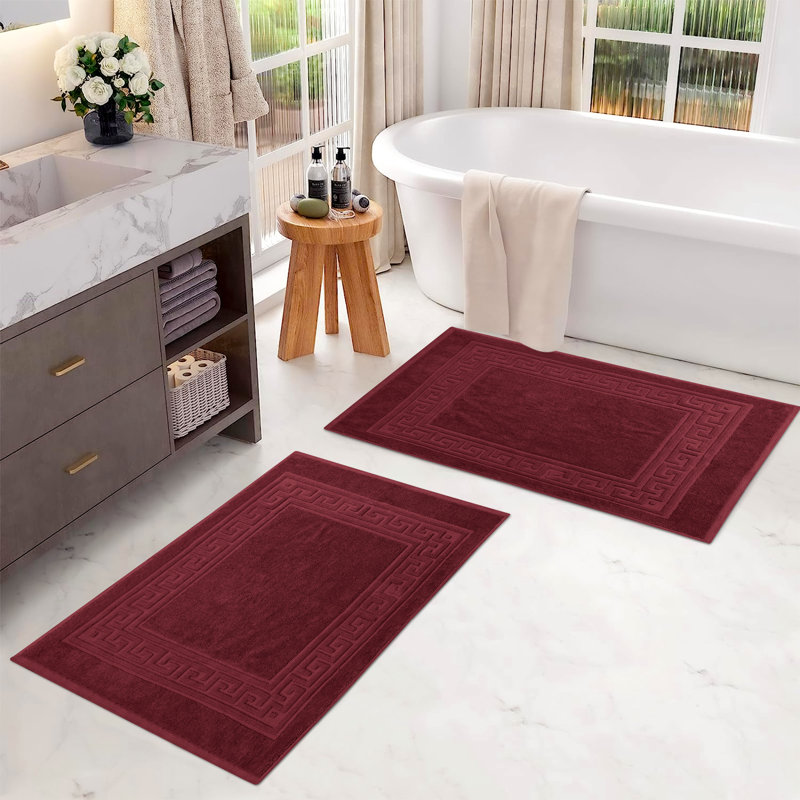 Ensemble de tapis de bain à bordure réversible 100% coton Subra, Bourgogne
