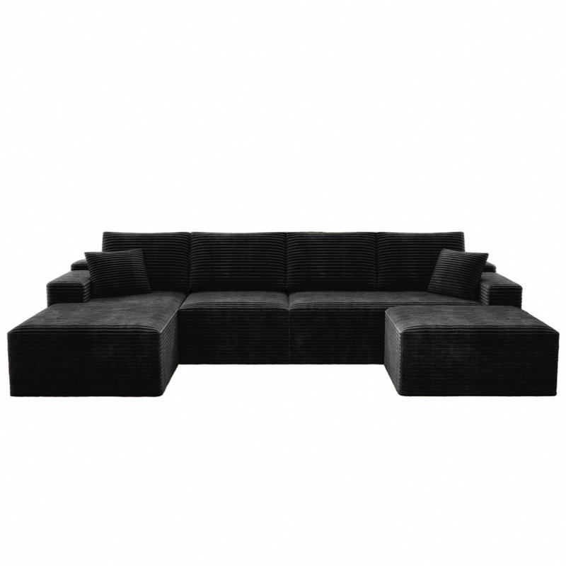 Canapé modulaire en forme de U de 132 po pour 4 personnes Koli, canapé en velours côtelé noir, faisant face à la gauche