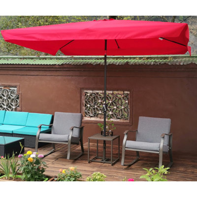 Parasol rectangulaire de terrasse 3 x 2 m avec toile - Rouge - Mât de support robuste