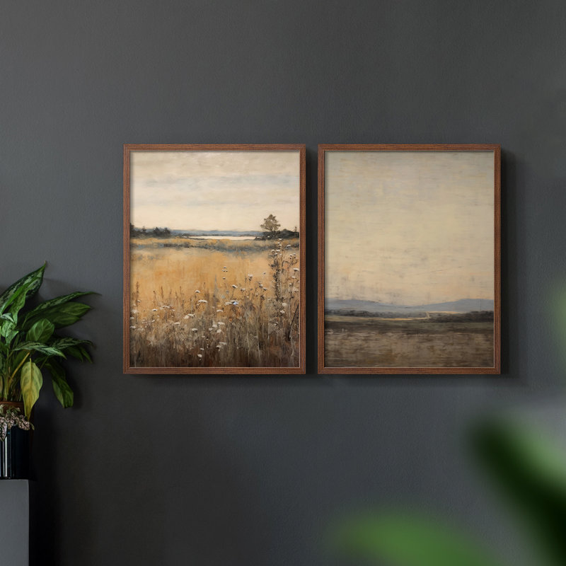 «Vintage Landscape XXX», impression giclée sur cadre - ensemble de 2, Noyer, H 9 po x l 22 po