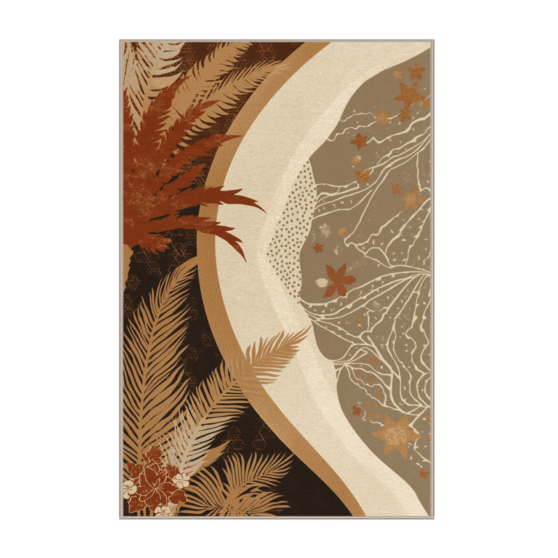 Tapis marocain ovale d'inspiration mondiale lavable à la machine en brun - reliure beige, 8 x 12