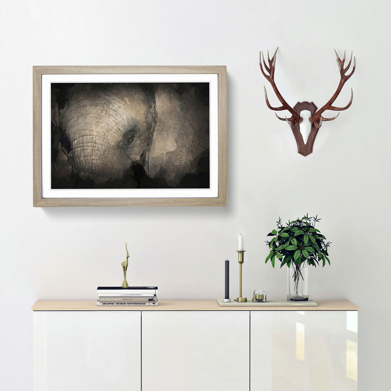 Gentle Elephant in Abstract - Framed Print, Oak Framed, 27cm H x 36cm W x 2cm D