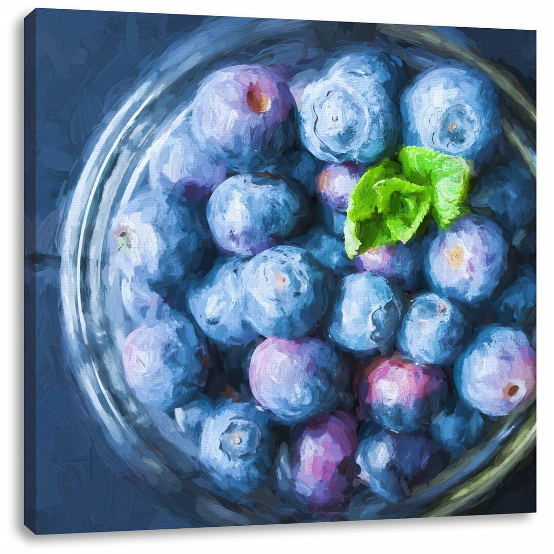 Leinwandbild Glas mit frischen Blaubeeren