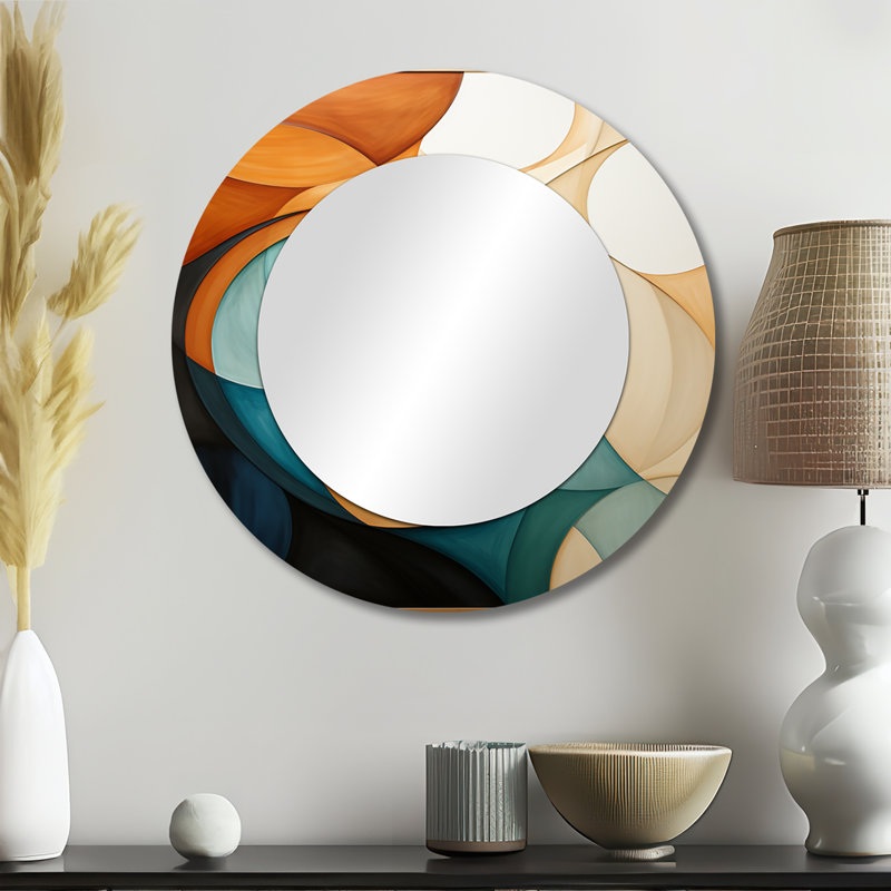 Orange orange Mid Century Organic Harmony I - décor de miroir mural unique moderne Mid-Century, 23 po x 23 po, Rond