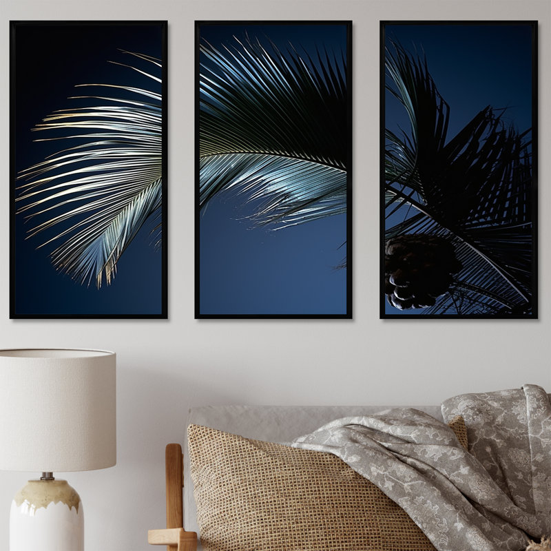Ensemble de salon mural Palm Leaf Jungle Calm - Palmiers et palmiers, Cadre flottant noir, H 28 po x l 36 po x P 1 po