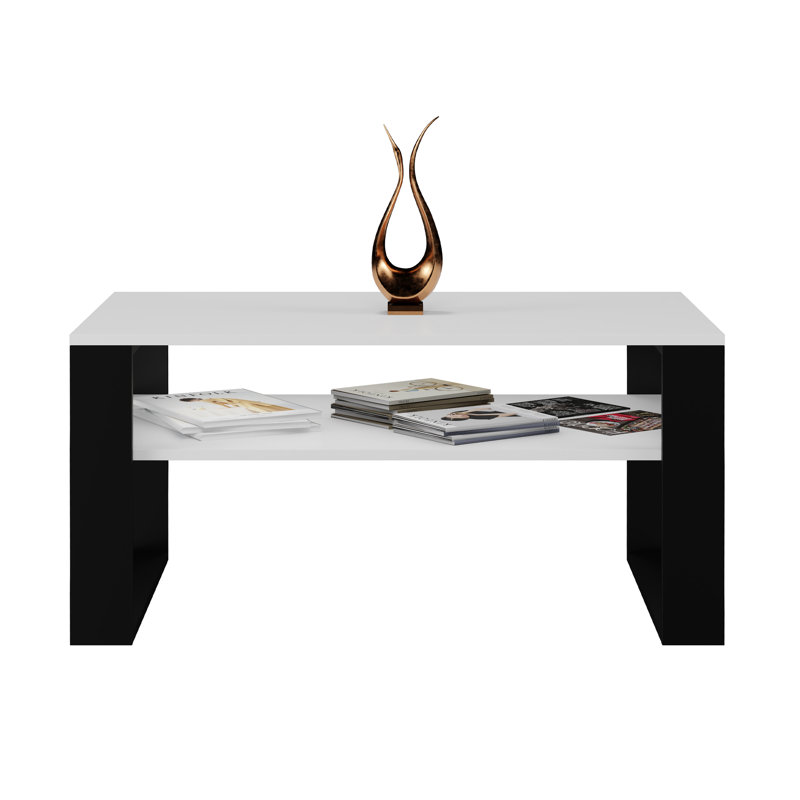Jrake Sled Coffee Table with Storage, White, Black