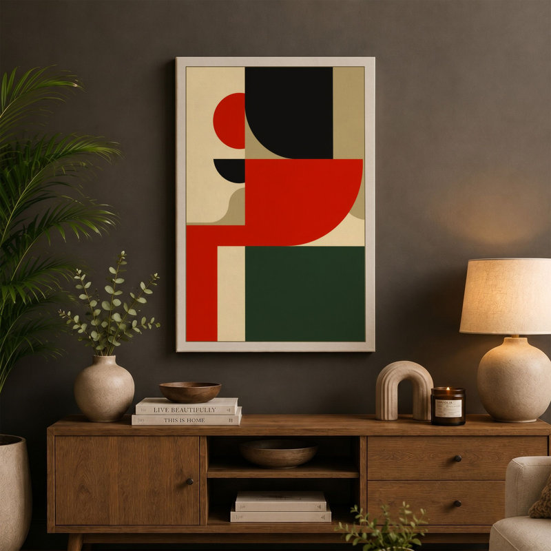 Modern Constructivist Forms Geometric - Wrapped Canvas, 36x24 - 91.4 x 61.0 cm, Cream Border