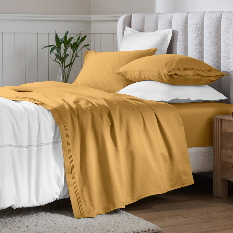Egyptian Cotton Deep Pocket Solid 650 Thread Count Sheet Set, Twin XL, Maple Sugar