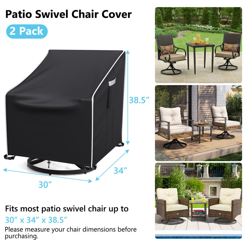 Waterproof Patio Swivel Chair Covers 2 Pack, Black