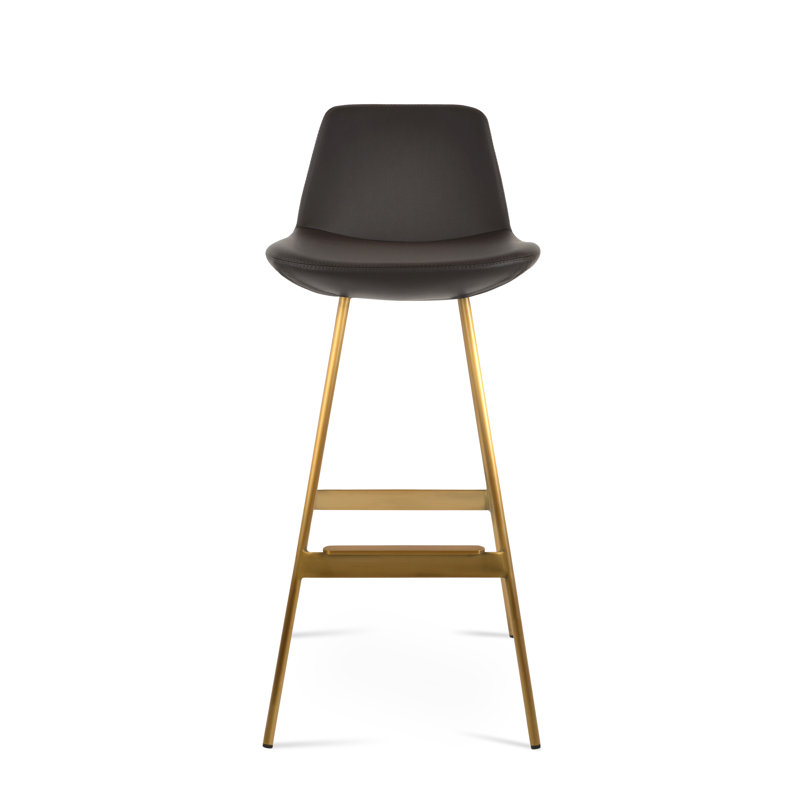 Tabouret Pera Balat, Laiton, Similicuir brun en microfibres de polyester et de 