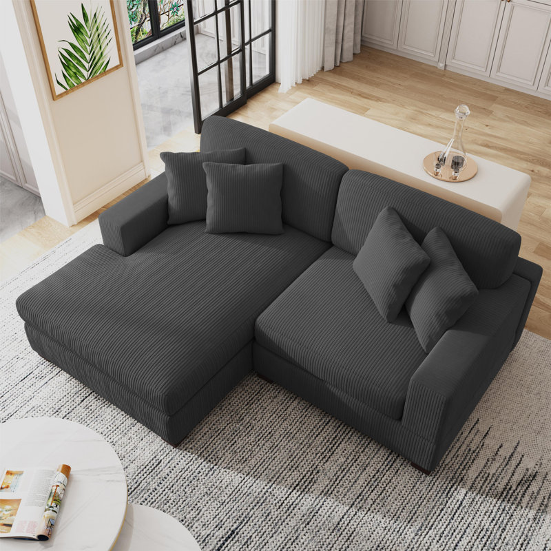 83.5"W 2 - Piece Modern Upholstered Modular Sectional Sofa with Solid Wood Leg, Gray Corduroy