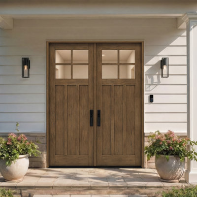 CRF-P3G4-SW-96 | 96" Double Door, RTA Prehung Exterior, SDL 4 Lite, 3 Panel, Unfinished Mahogany Wood