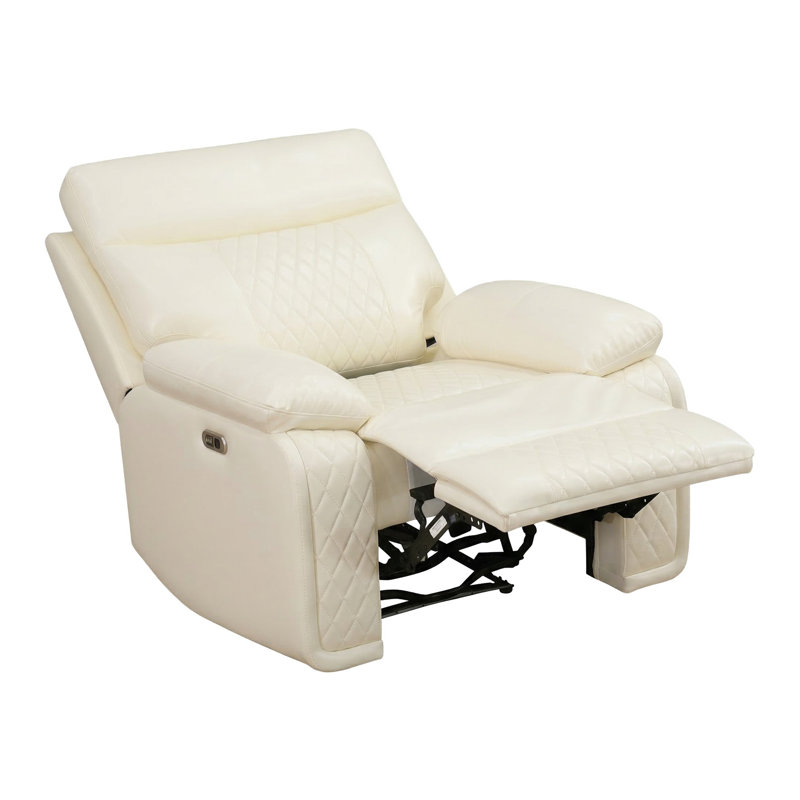 Power Leather Recliner Sofa Chair, Living Room Furniture Sets, Breathing Leather Reclining Couch Chair, Single Recliner With Padded Arm/Charging Port/LED For Home Theater/Office, Cream White