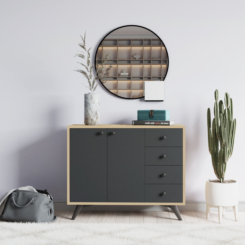Buffet 4 tiroirs 39,3 po de largeur, Chêne / anthracite