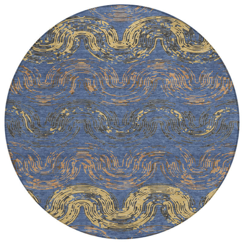 Machine Washable Indoor/Outdoor Chantille ACN2461 Spiral Rug, Navy, 8' Round