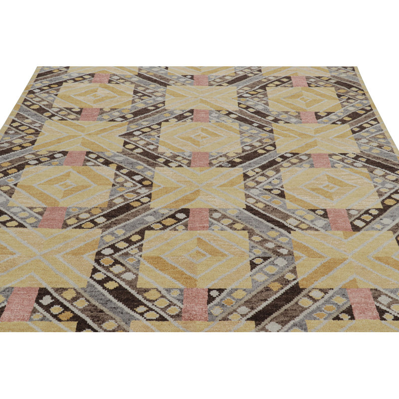 Scandinavian Hand Knotted Geometric Area Rug, Rectangle 5' x 7'