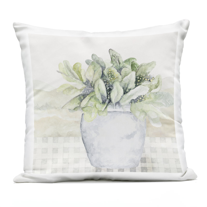 Coussin d'extérieur imprimé Subdued Garden Plant, par Janice Gaynor, 18 x 7 x 18