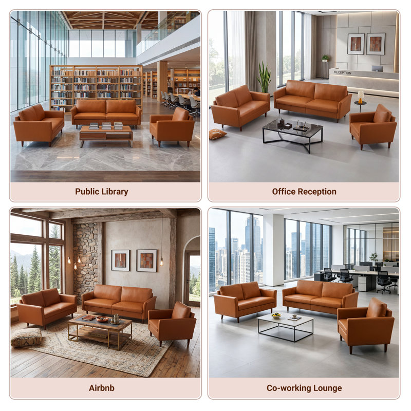 Bobur Faux Leather Living Room Loveseat Sofa, Mid Brown