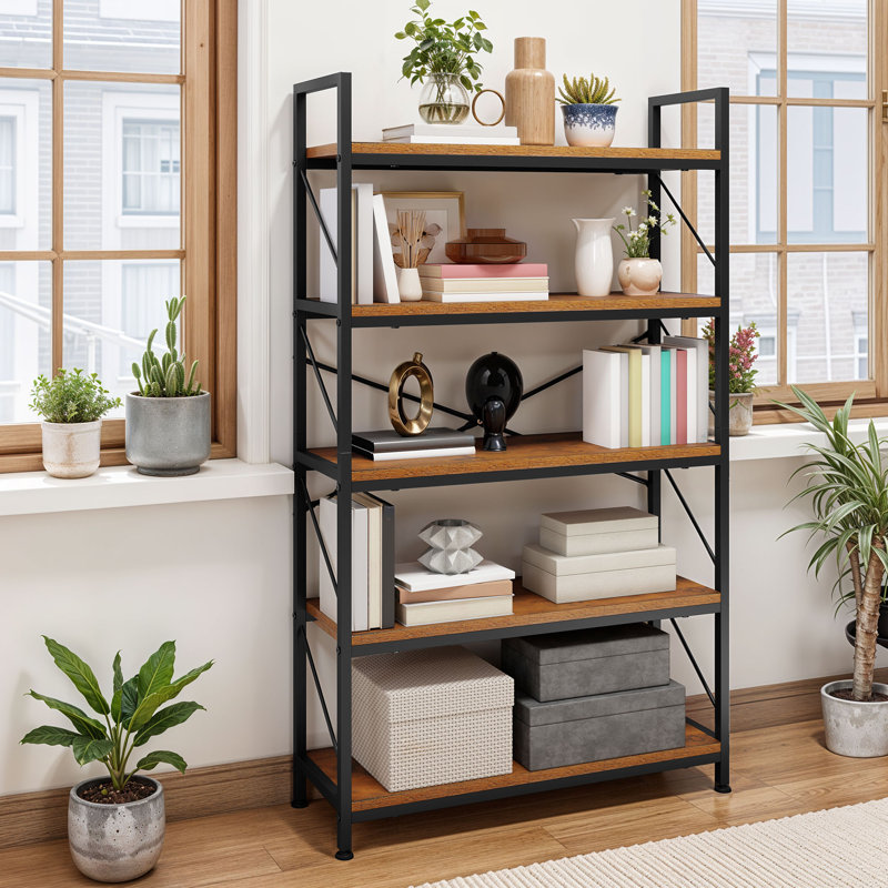 158 H X 80 W Corner Shelf Unit，Metal Ladder Shelving Unit, Brown/Black