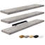 Tablettes flottantes murales Sorbus - Ensemble de 3 tablettes flottantes longues pour la chambre à coucher, la cuisine, le salon, les tablettes de salle de bain, décorations de maison de ferme - Tablettes flottantes murales - longues, grises-124322116-109748799
