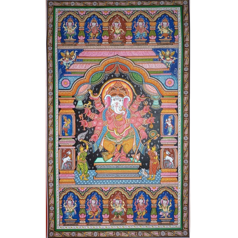 Histoire de Gajanana | Art Patachitra | Aquarelle sur toile faite à la main | Par Suryakanta Das