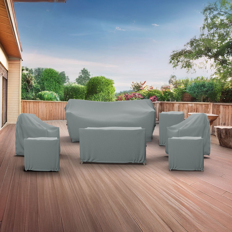 Argyri 5 Person Conversation Set Covers, 7 Piece Patio Furniture Cover Set, Water-Repellent UV & Weather-Resistant Covers for Brandtley Sofa, Loveseat, Chairs & Table with Elastic & Padded Handles