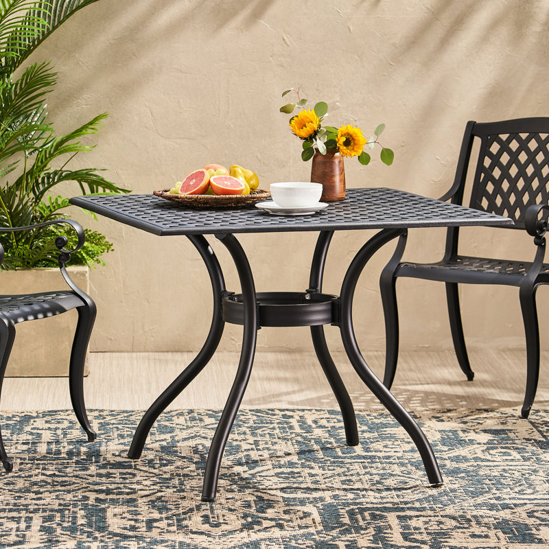 Table carrée de 39,94 po en aluminium, sable noir, mobilier de patio en aluminium, pour la salle à manger