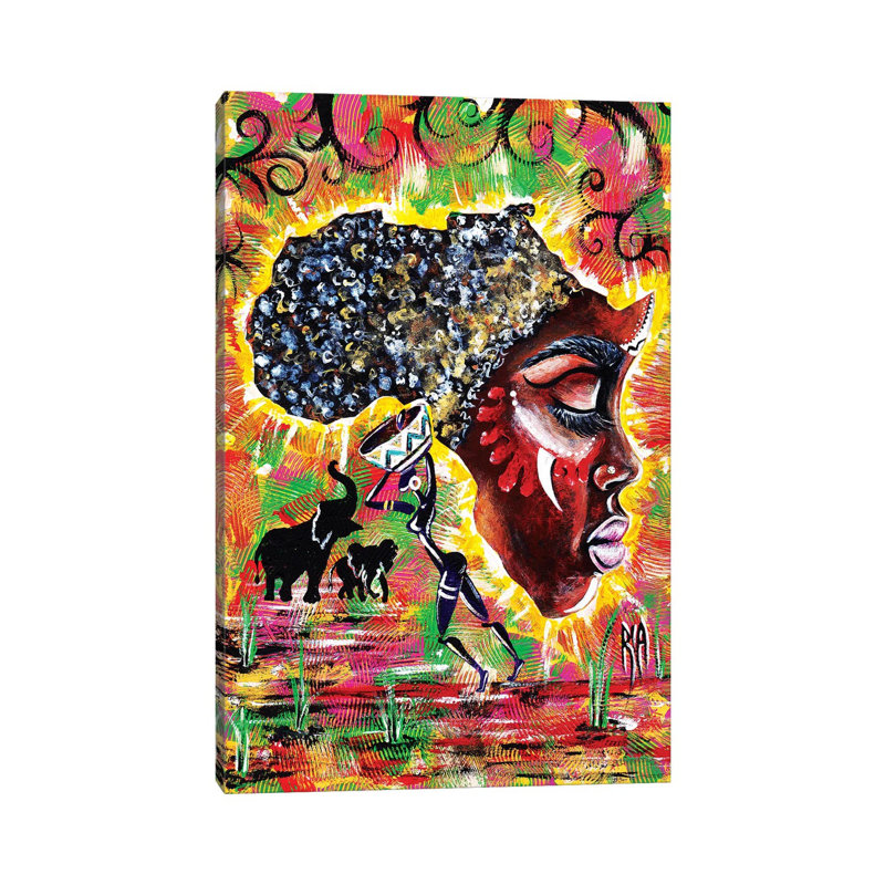 «Mama Afrika» par l'artiste Ria, reproduction d'art, H 48 po x l 32 po x P 1,5 po, Aucun mat, Toile tendue