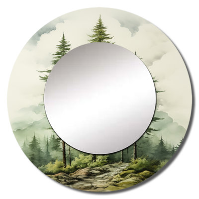Green Pine Tree Eternal Guardians II - Pine Large Wall Mirror, Traditional Round Unique Mirror, Printed Metal Art