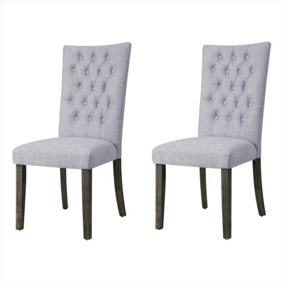 Ensemble de 2 chaises de salle à manger Parsons en lin gris froid avec capitonnage à boutons et pieds en bois