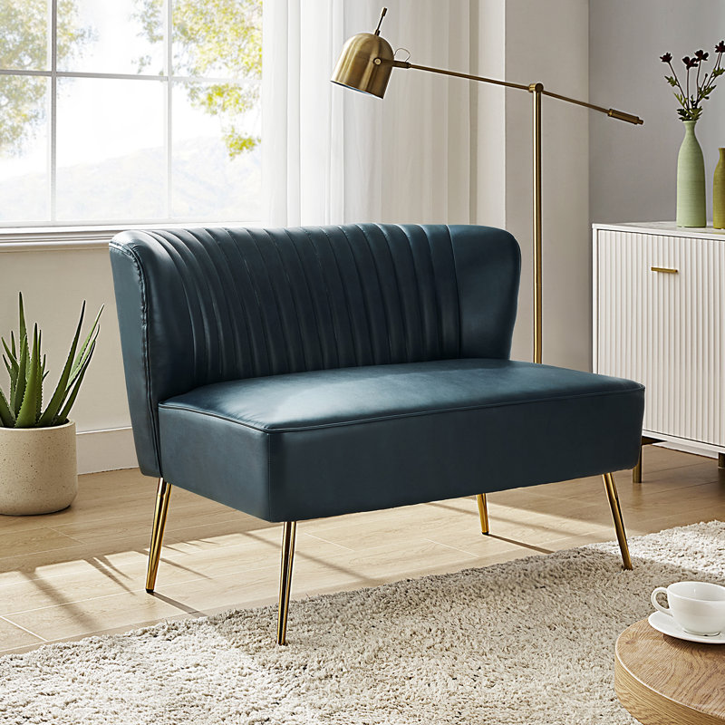 2 Seater Faux Leather Loveseat, Turquoise