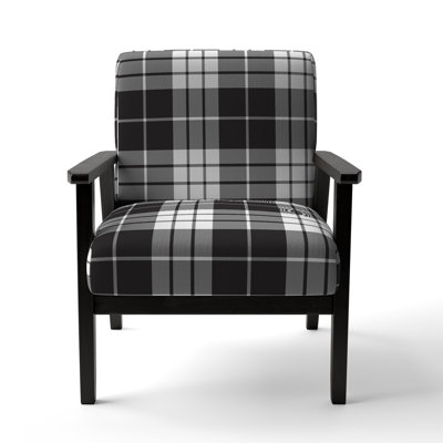 Black And Silver Checked Tartan - Upholstered Patterned Accent Arm Chair