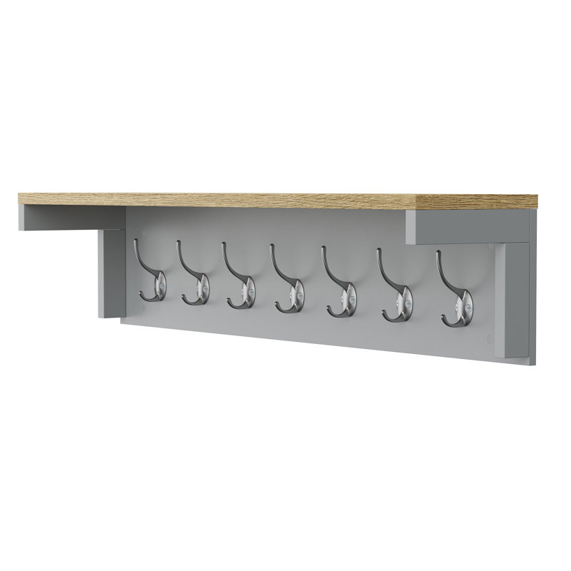  7 - Hook Wall Mounted Coat Rack in Grey