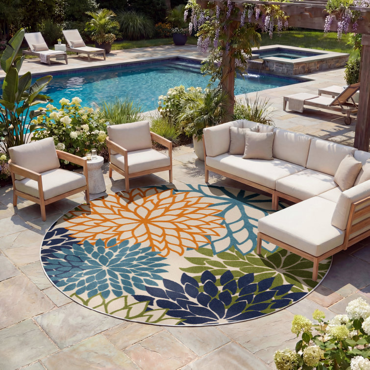 Alsaedi Floral Green/Blue/Orange Indoor/Outdoor Area Rug
