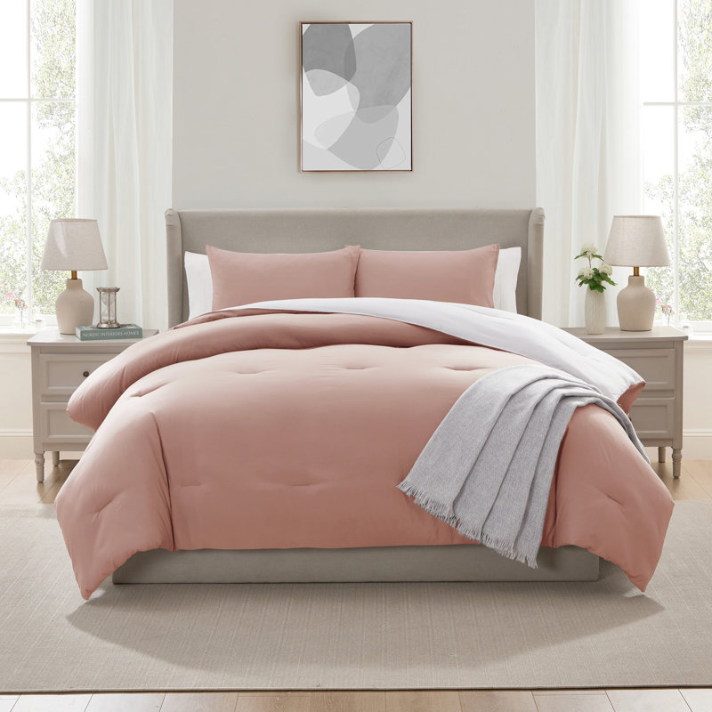 Ensemble d'édredon réversible 3 pièces ultra doux et moderne, Lin / Blanc, Édredon pour grand lit + 2 taies décoratives