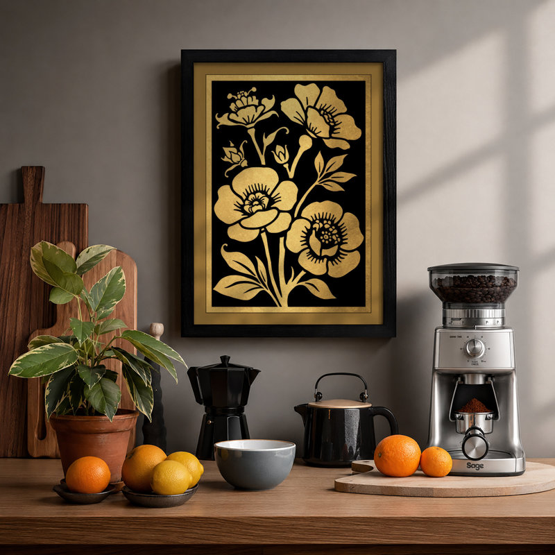 Gilded Study Botanical - Framed Print, Black, A4 - 29.7 x 21.0 cm