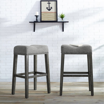 Upholstered Backless Saddle Seat Bar Stools 29" Height Set Of 2