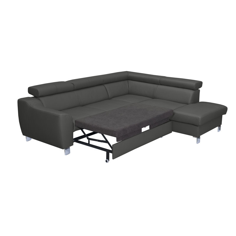 Aribel Faux Leather Corner Sofa with Sleeping Function and Storage Box with Adjustable Headrests , Right Hand Facing