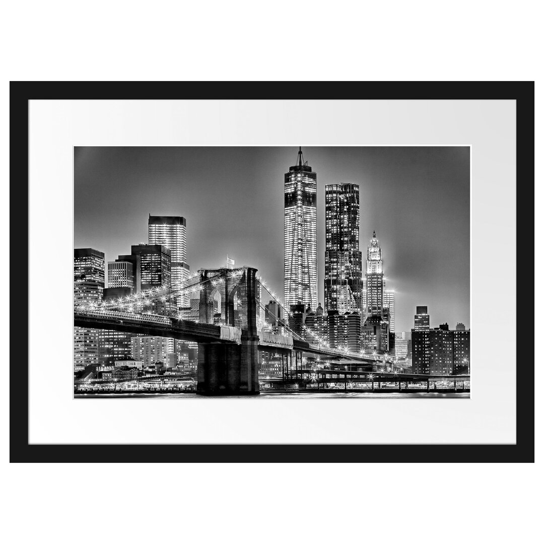 Gerahmtes Poster New York City, Skyline bei Nacht