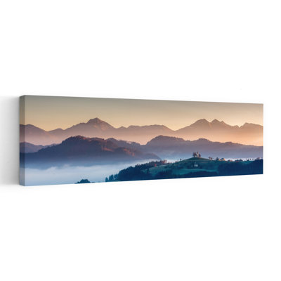 «Misty Mountain Church Sunrise Dreamy Peaceful Serene Forest Landscape», art mural