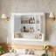 Armoire de salle de bain 35 pouces avec miroir, armoire à pharmacie murale avec tablette ouverte, armoire de rangement avec porte à miroir