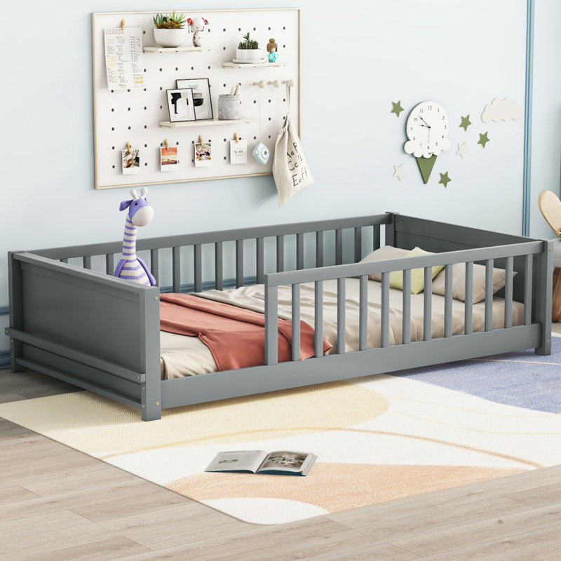 Lit plateforme simple avec support pour livres, gris, Grey