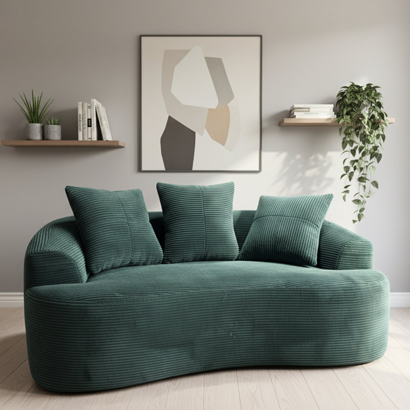 65,41 po courbés, foncés, coussins à ressorts ensachés, 3 coussins décoratifs, idéal pour les chambres à coucher compactes, les sièges moelleux conviennent aux appartements