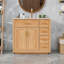 Meuble-lavabo de 36 pouces avec lavabo en céramique, structure en bois d'hévéa massif, 4 tiroirs et portes doubles à fermeture en douceur