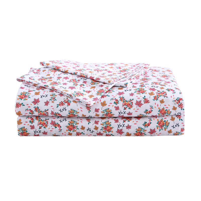 Betsey Johnson Printed Novelty Sheet Sets, Twin Sheet Set with 1 Standard Pillowcase, Fall Foliage Pink